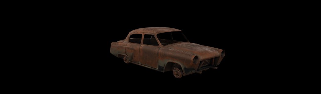 Old Car Wreck 3D Model (GLB) – Abandoned Rusty Vehicle Asset
